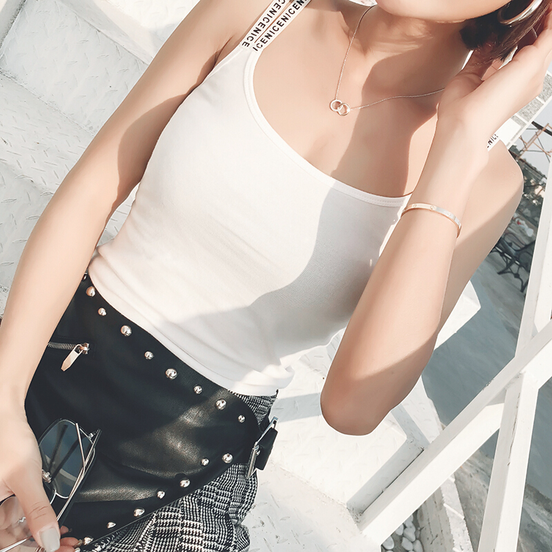 2018春夏韩版修身显瘦内搭纯棉打底衫女弹力字母外穿带背心