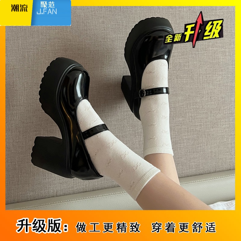 聚范超高粗跟防水台玛丽珍鞋女2024年春季日系jk制服鞋学生配裙子单鞋 黑色升级版 37