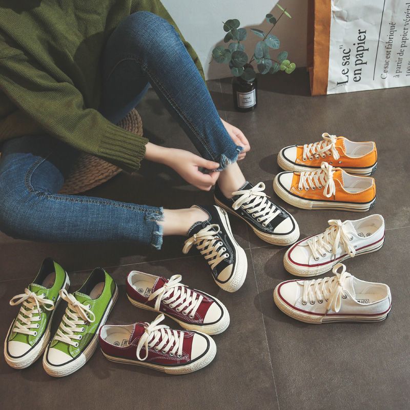 1970s春季帆布鞋女学生韩版原宿ulzzang复古港风休闲百搭平底板鞋