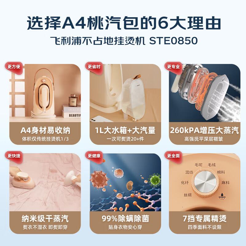 飞利浦家用熨烫机熨斗免收纳增压大蒸汽手持挂烫机熨烫刷 桃汽包 STE0850/50高清大图