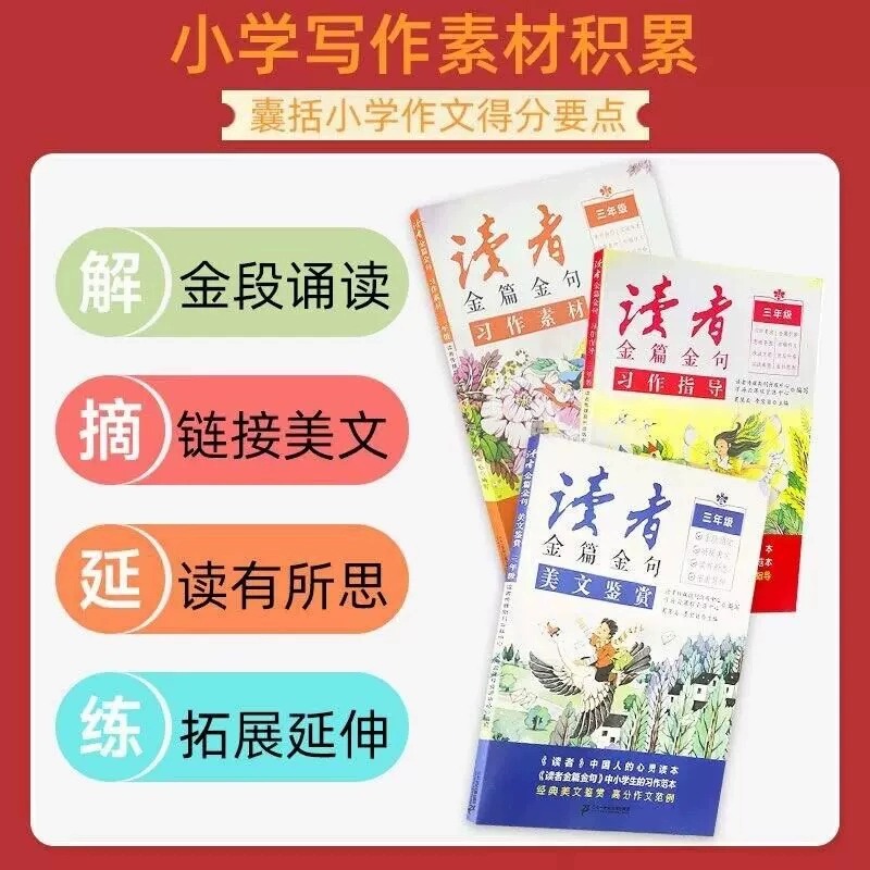 习作指导 小学三年级 [正版]2023新版读者金篇金句习作素材美文鉴赏小学生三年级四年级五六年级阅读课外书必读文摘精华学高清大图