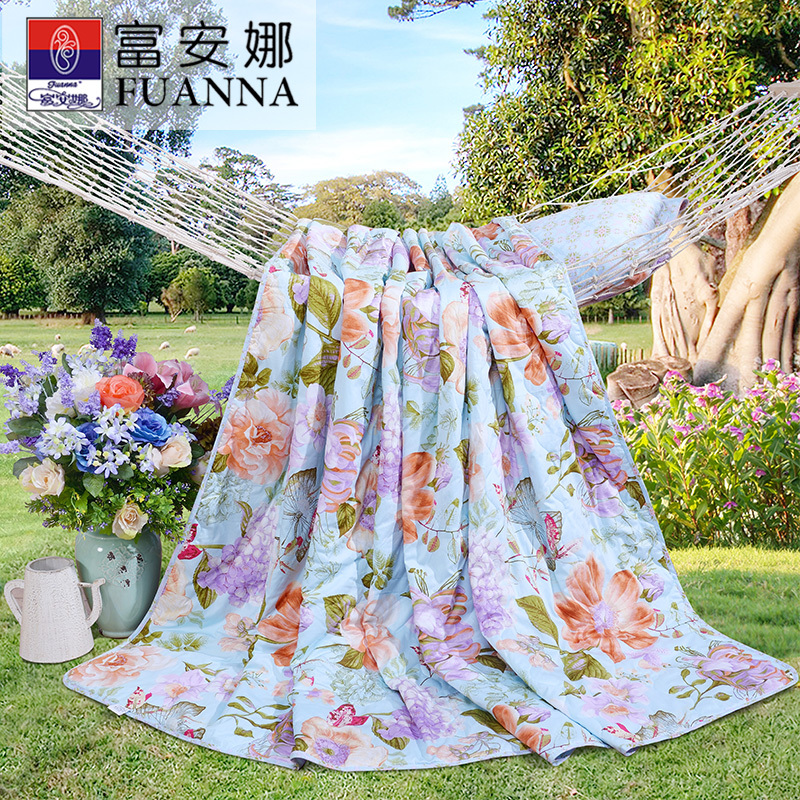 富安娜（FUANNA）家纺纯棉平纹空调被花朵图案夏凉被单人双人可水洗夏天被子夏被夏季薄被花开那年蓝色