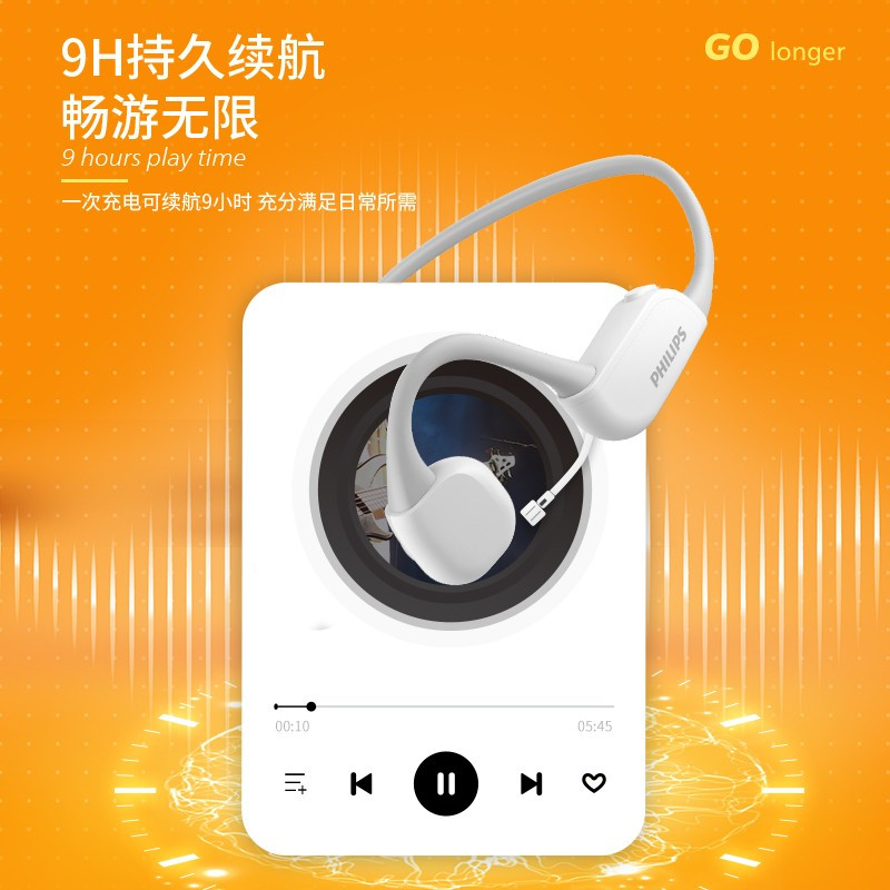 Philips/飞利浦TAA6606黑色 骨传导蓝牙耳机无线蓝牙专业跑步运动蓝牙5.2耳机防水双降噪挂耳式运动防汗水