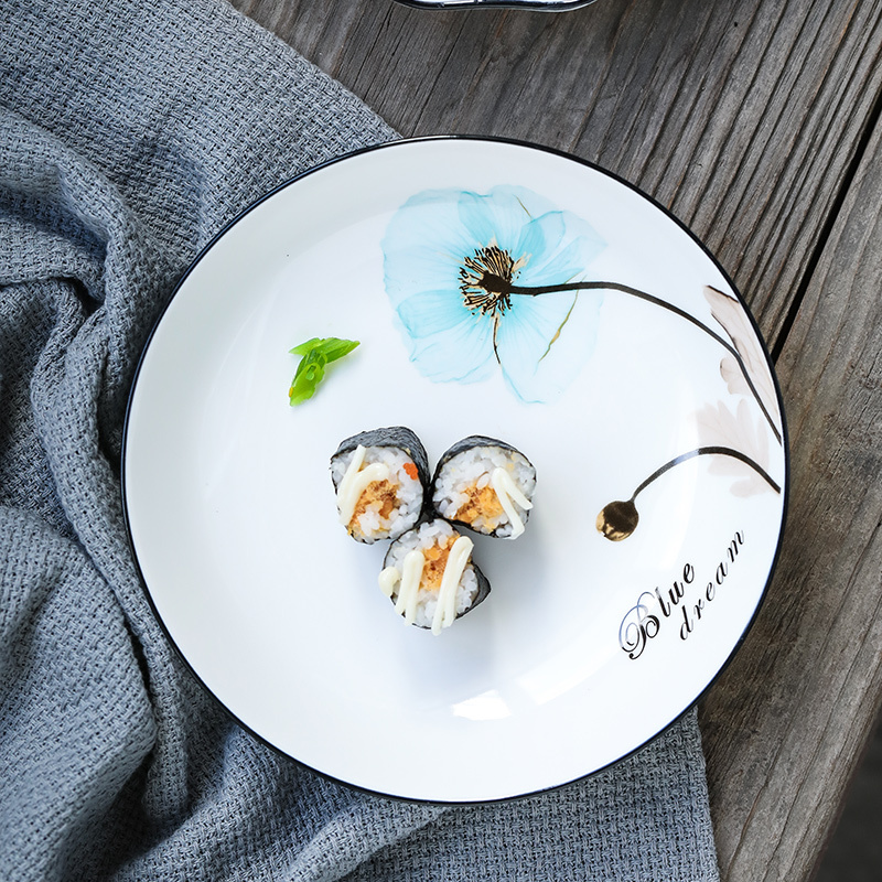 苏氏陶瓷( SUSHI CERAMICS)汤盘子 梦之兰创意日式家用陶瓷菜盘子8英寸4只装中餐具