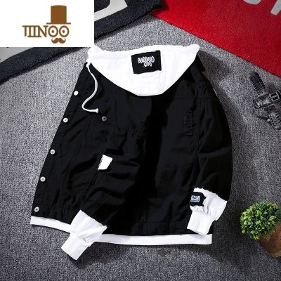 YANXU春季牛仔外套男潮流连帽款男生百搭痞帅潮牌休闲棒球衣服夹克 8811黑色 XL