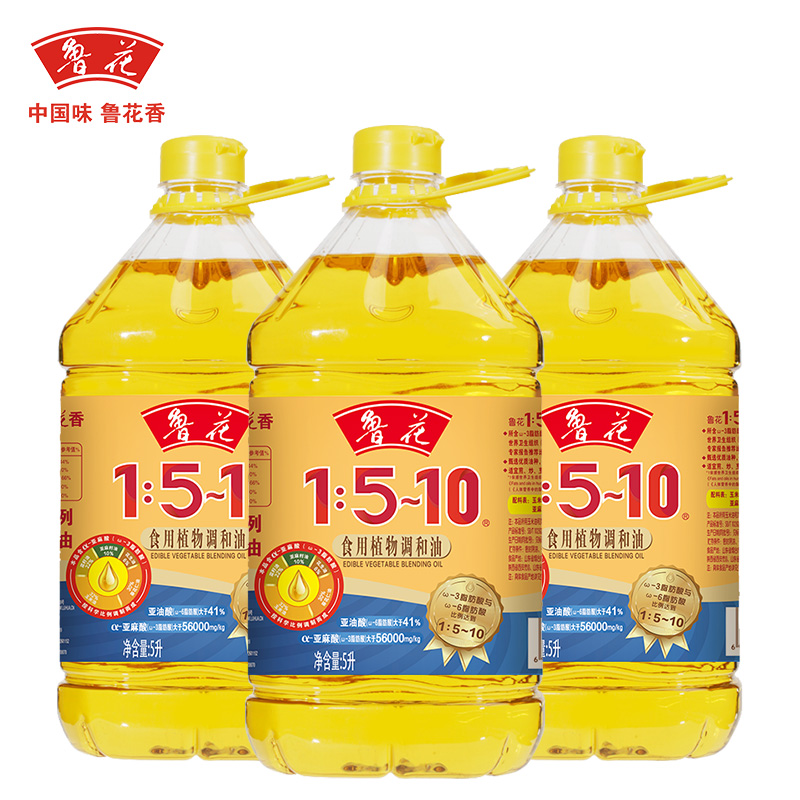 鲁花1:5-10食用调和油5L*3健康食用油家用家庭桶装
