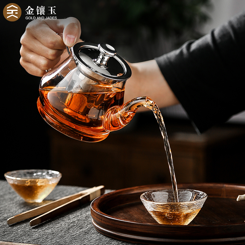 金镶玉 玻璃茶壶 泡茶壶花茶壶凉水壶耐热防爆过滤内胆带盖 雅风壶550ml高清大图