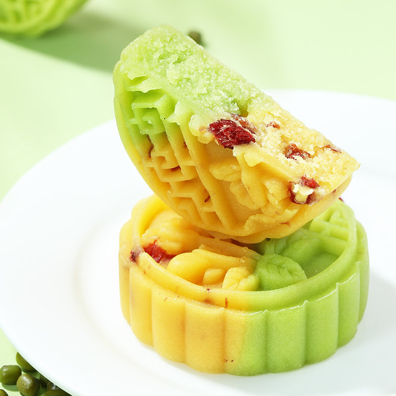 味滋源绿豆糕早餐食品传统蛋糕办公室零食下午茶 蔓越莓味双色绿豆糕500g
