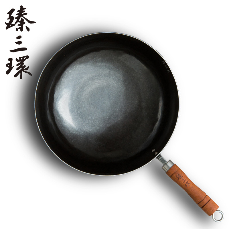 臻三环章丘铁锅家用炒锅传统老式带耳炒菜锅盛级轻音烧菜锅 盛级轻音 古法原色34cm高清大图