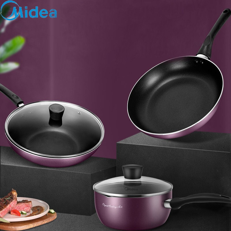 美的 (Midea) SL0305 锅具套装 三件套奶锅炒锅煎 锅