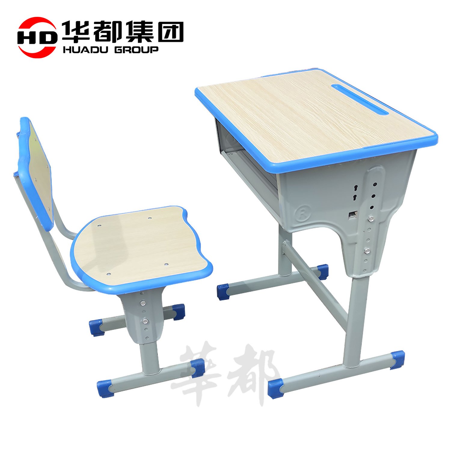 华都HDKZ-05 黄蓝花边学校课桌椅华都学生课桌椅学校可躺椅午休椅培训桌ABS桌面双斗课桌课凳课椅教室高清大图