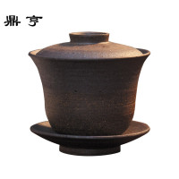 鼎亨 原矿粗陶天然老岩泥 柴烧台湾大号三才茶碗茶杯盖碗