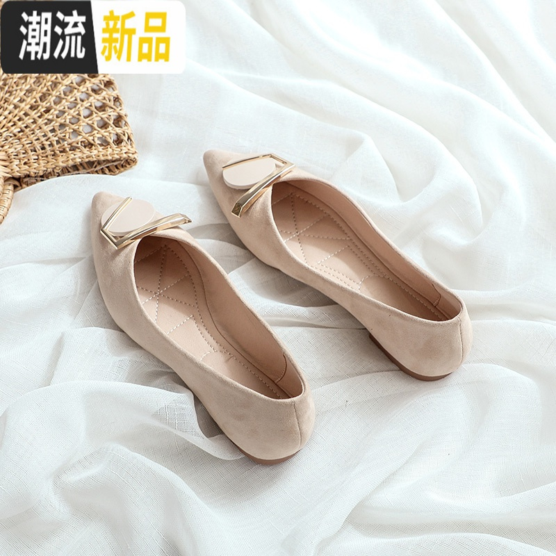 网红单鞋女平底2020春季新款百搭时尚浅口尖头晚晚鞋豆豆仙女瓢鞋广赫