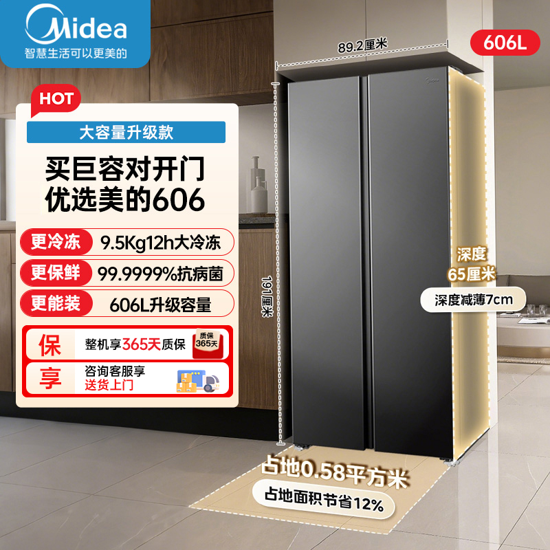 美的(Midea)606升双开门超大容量家用冰箱风冷无霜一级能效双变频节能大冷冻室双PT净味BCD-606WKPM(E)高清大图
