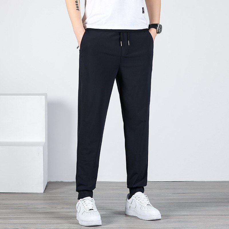 春夏薄款锦纶弹力松紧腰束脚休闲裤男士长裤免烫休闲裤男潮流裤子627