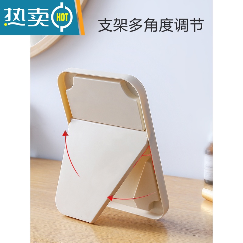 敬平家用台式可折叠化妆镜 便携式随身女美妆镜子学生宿舍桌面梳妆镜 柠檬黄-猫耳款[带收纳底盘]便携式用镜高清大图