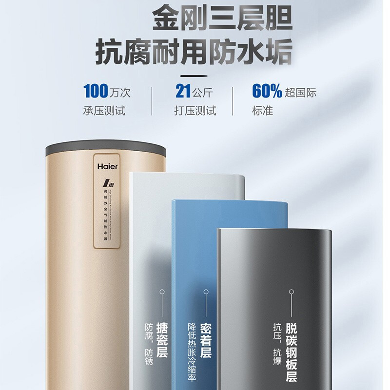 海尔(Haier)空气能热水器200升一级能效省电wifi智控80℃净水洗自清洁双源速热节能KF75/200-KE-U1