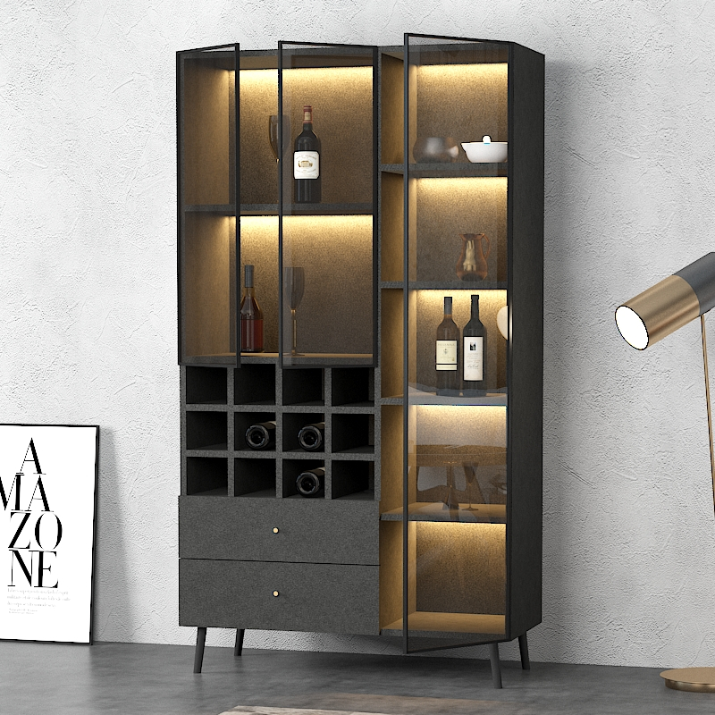 意式极简酒柜轻奢酒架家用闪电客靠墙边柜餐厅玻璃储物柜子定制