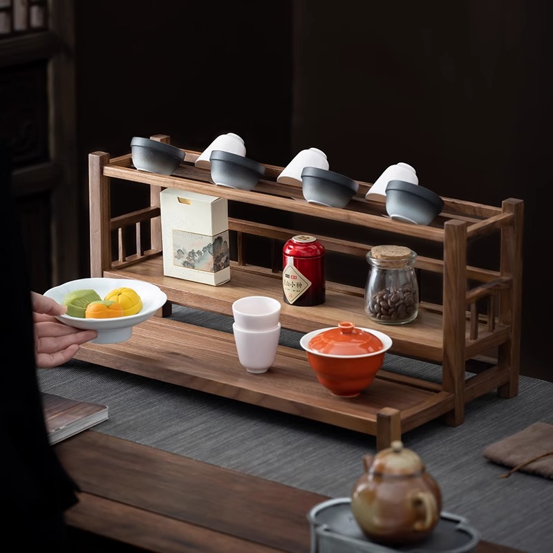 茶具茶壶茶桌置物架博古架 三层收纳架43*16*30cm高清大图