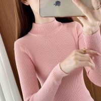黑色打底衫女秋冬新款半高领毛衣内搭短款修身紧身中领针织衫上衣 L 粉红色