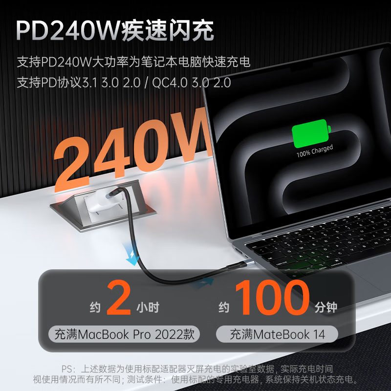 品胜(PISEN)全功能Type-c数据线兼容雷电4/3 USB4充电线40G传输240W快充8K高清投屏适用苹果15高清大图