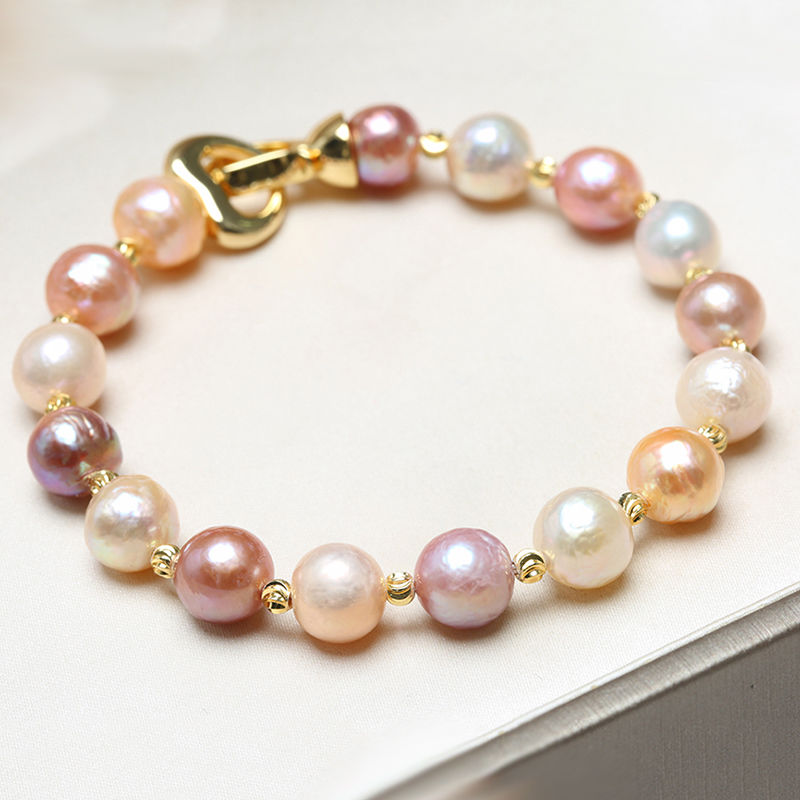 圆形手链14cm 8-9mm 天然异形珍珠项链混彩珍珠手链锁骨链巴洛克不