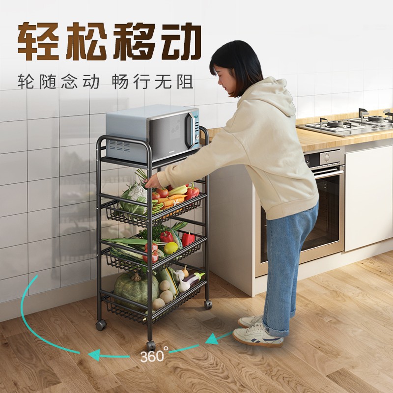 厨房菜篮子置物架放水果蔬菜架子落地多层微波炉锅家用储物收纳筐收纳层架 三维工匠高清大图