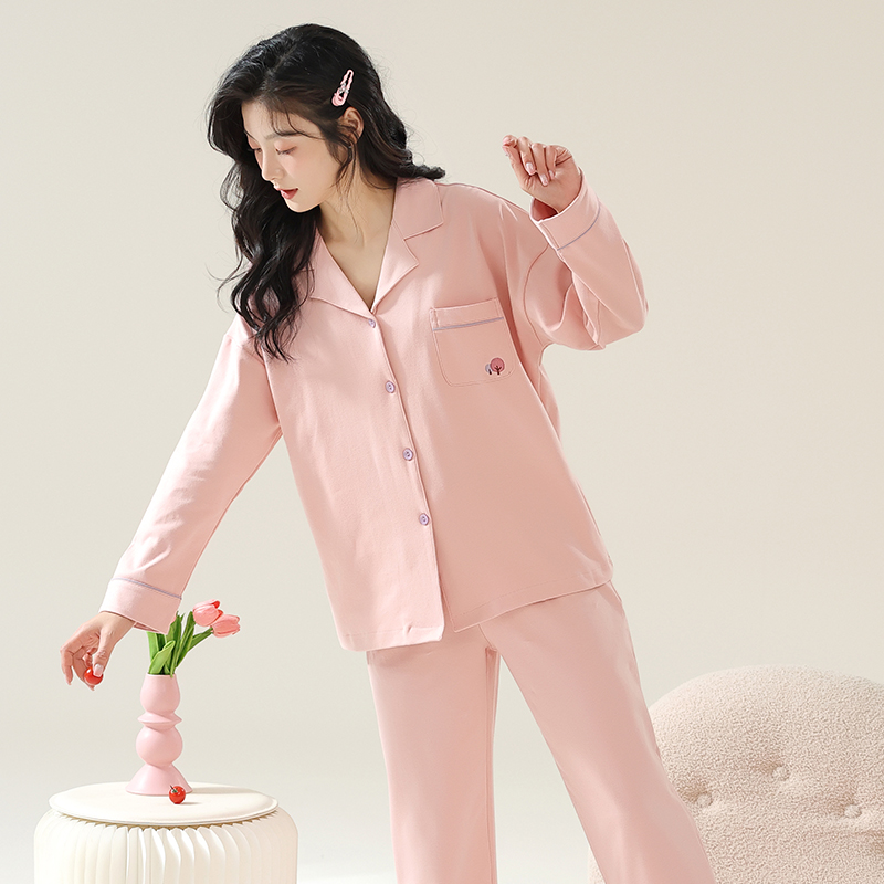 浪莎纯棉睡衣少女生款春秋季夏天长袖长裤开衫家居服全棉薄款套家高清大图