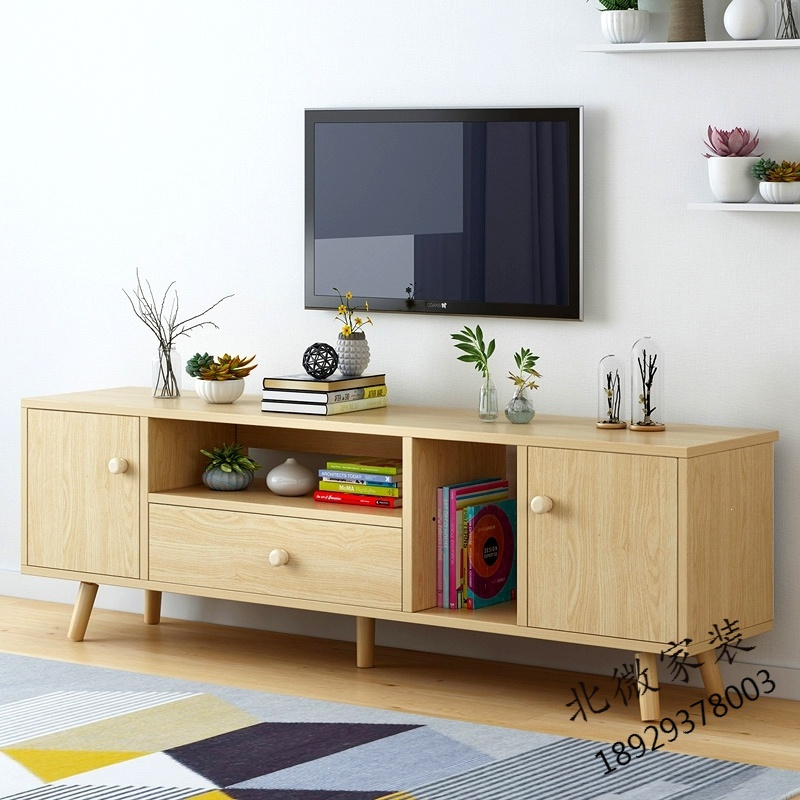 简易电视柜家用现代简约小户型客厅家具多功能省空间储物柜子地柜 I款北美原木纹色 组装