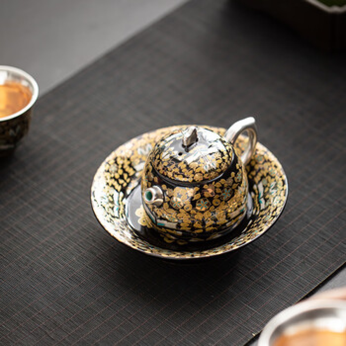 苏氏陶瓷(SUSHI CERAMICS)鎏银金枝玉叶茶壶套装非遗大师郑文强作品功夫茶具礼盒_高清大图