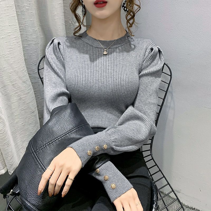 灯笼袖打底毛衣女修身秋冬2020年新款洋气内搭上衣套头针织衫