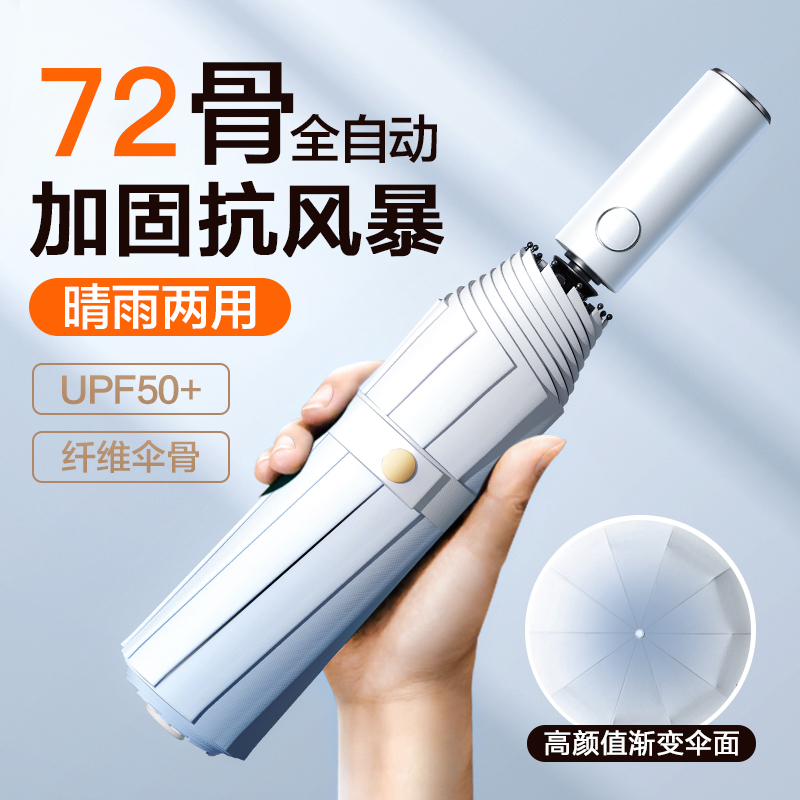 雨伞渐变色高颜值耐用加粗雨伞女防晒防紫外线晴雨伞折叠男遮阳伞高清大图