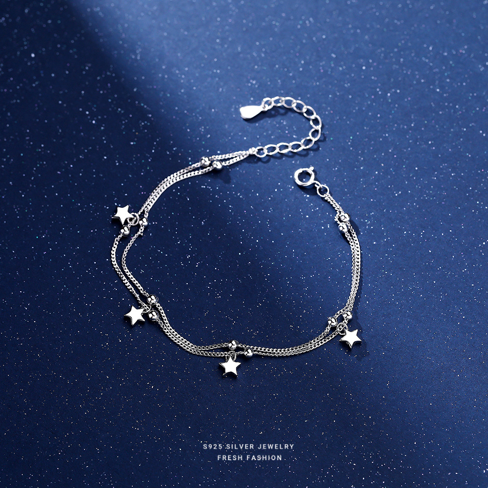 s925纯银小星星双层手链女韩系轻奢小众百搭星辰圆珠手链手饰代发送女朋友老婆情人节七夕生日礼物