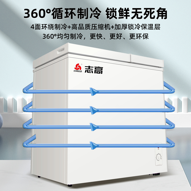 志高一级节能双温冰柜家用冷冻保鲜两用小型节能省电双门商用冷柜