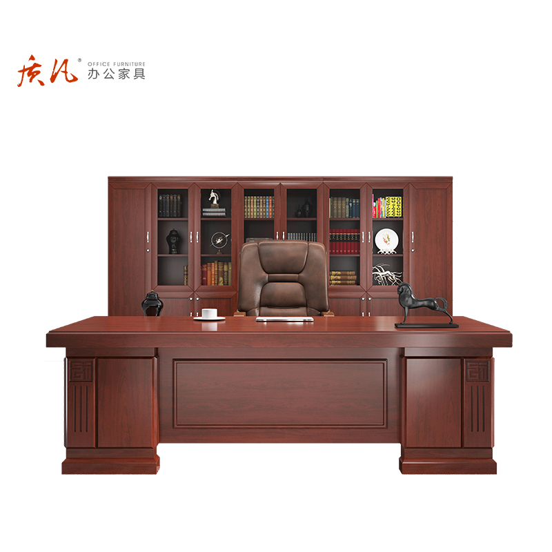 质凡办公家具老板桌大班台经理主管桌油漆实木贴皮办公桌