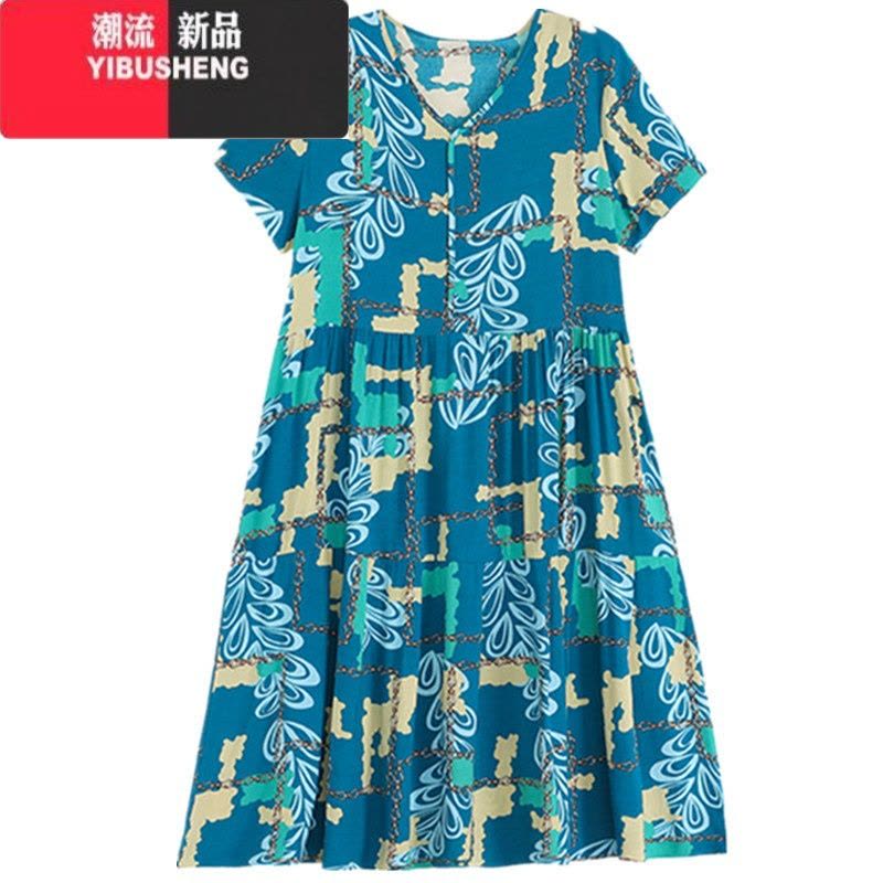 YIBUSHENG新款气质高端棉绸连衣裙女季中年妈妈装宽松中长款大摆沙滩裙图片