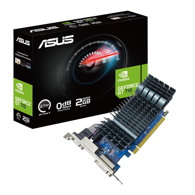 华硕(ASUS) GT710-SL-2GD3-BRK-EVO 矮卡 无扇 另附矮挡片 显卡 办公/游戏亮机卡