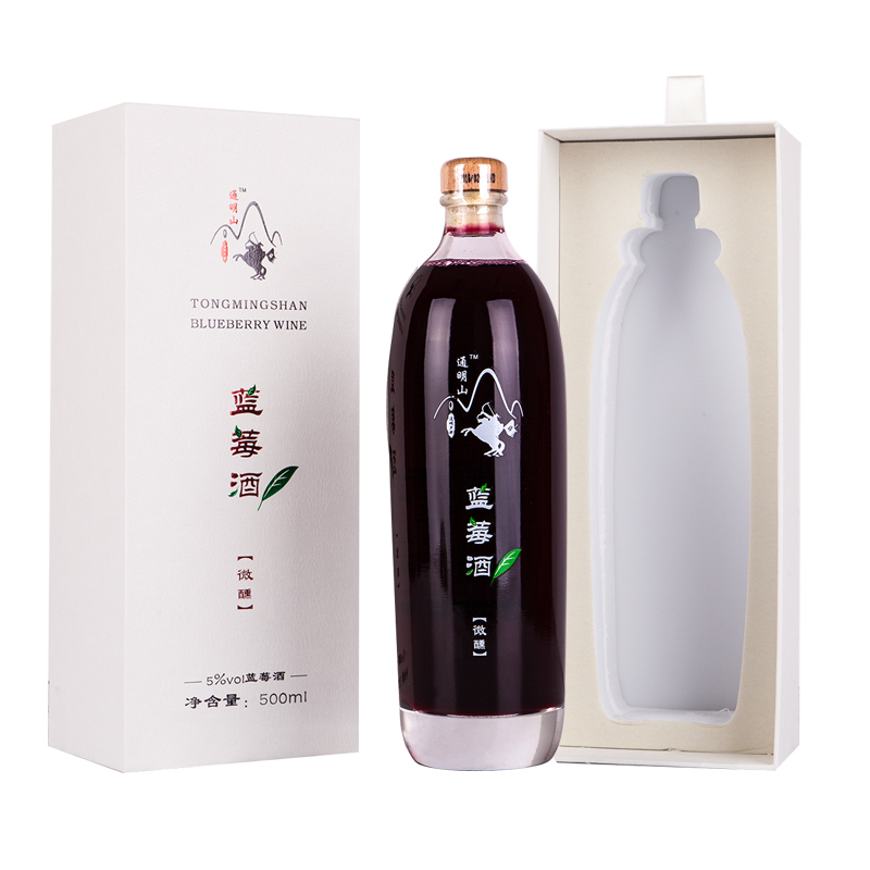 通明山特产蓝莓酒酿制女士酸甜水果酒微醺5度500ml*1瓶单支礼盒装