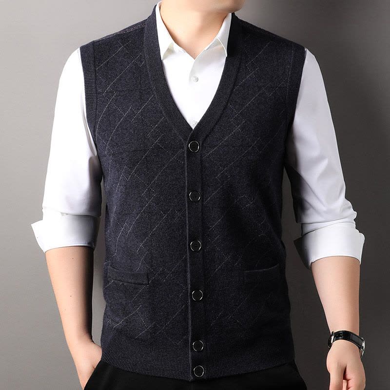 免费退换 秋冬男士纯山羊毛绒衫马甲针织开衫羊毛背心中老年毛衣山羊绒不褪色保暖舒适全羊毛新品特价大牌同款图片