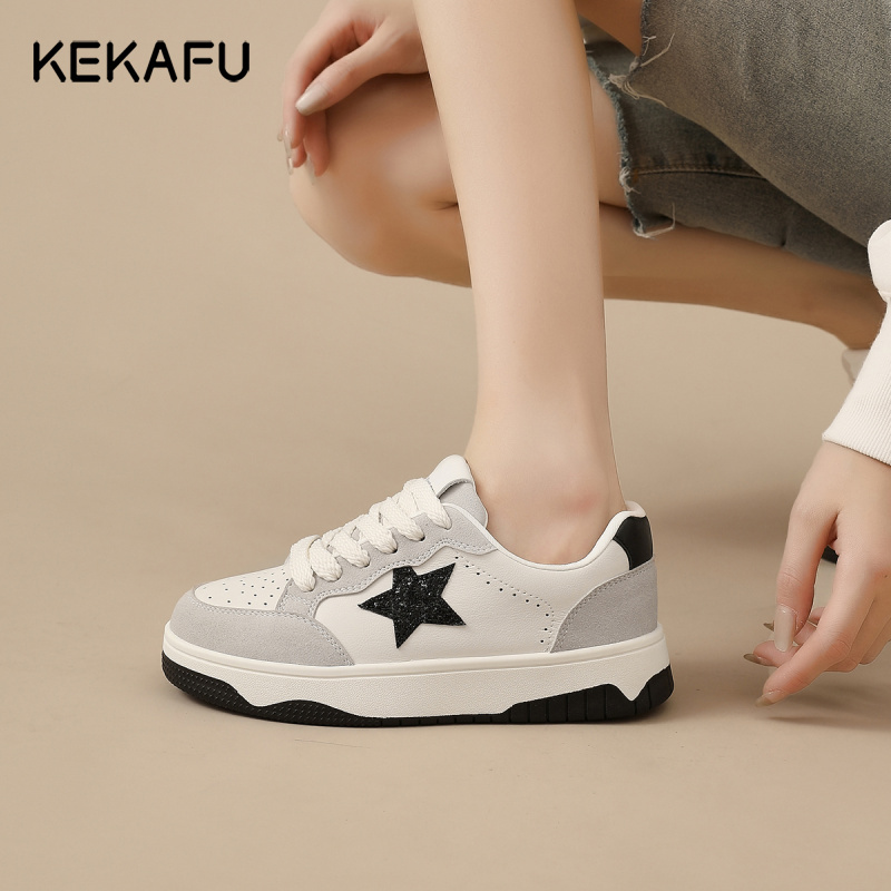 珂卡芙星星板鞋女2023秋季新款厚底增高运动鞋女士百搭圆头单鞋潮