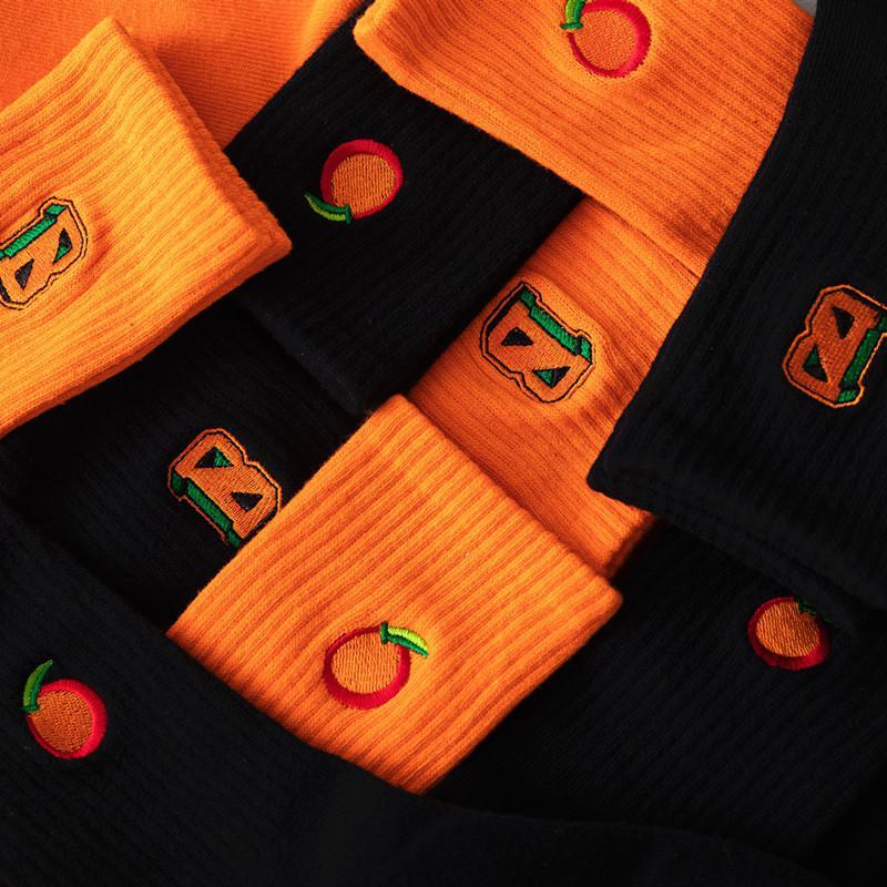 橙色袜子女中筒袜ins潮长袜女潮网红款超火秋冬橘色男袜纯棉高腰
