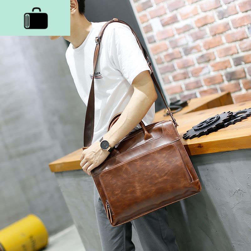 男包 韩版男士手提包时尚潮流公文包商务简约休闲个性手拎包NEW LAKE 咖啡色收藏送礼品图片