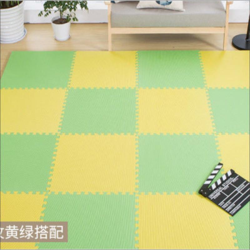 加厚泡沫地垫婴儿童爬行垫拼图家用卧室拼接地板垫子榻榻米爬爬垫 绿+黄 30*30*0.8cm 10片无边条