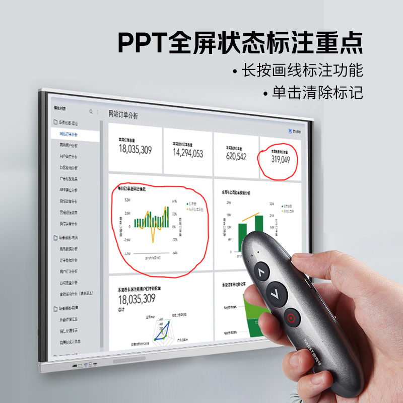 惠斯特G12 激光笔PPT翻页笔绿光 可充电教鞭教师用电子演讲笔演示器空中飞鼠LED液晶屏适用 Spotlight遥控笔