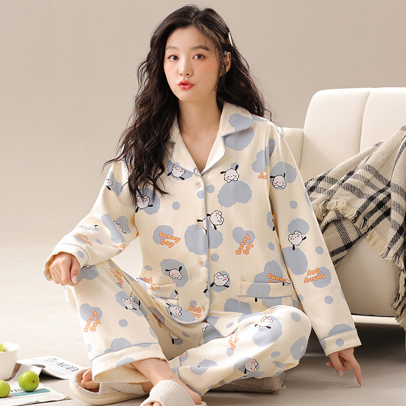 孕妇月子服睡衣女士秋冬季长袖开衫翻领产妇产后哺乳期家居服套装