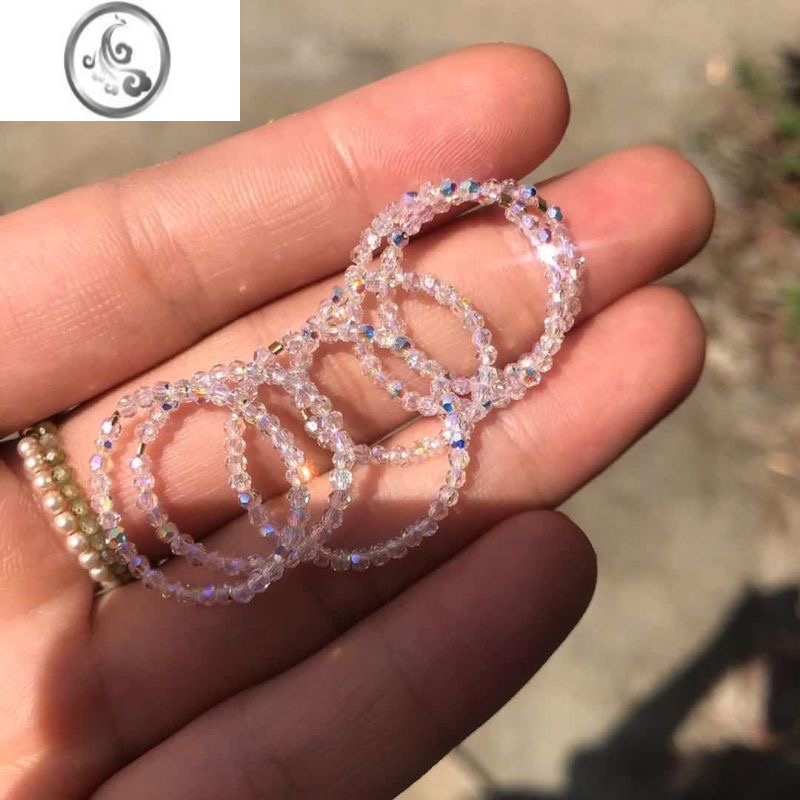 JiMi手工定制 奥地利迷你水晶ab彩14k包金超闪水晶戒指女极细软戒叠戴 国内8号