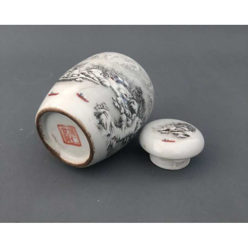 美帮汇民国瓷器雪景茶叶罐古董瓷器古瓷收藏品摆件古玩老旧货仿古玩玉款高清大图