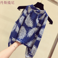 漏肩无袖上衣女夏季2018新款韩版印花背心宽松超仙洋气雪纺衫