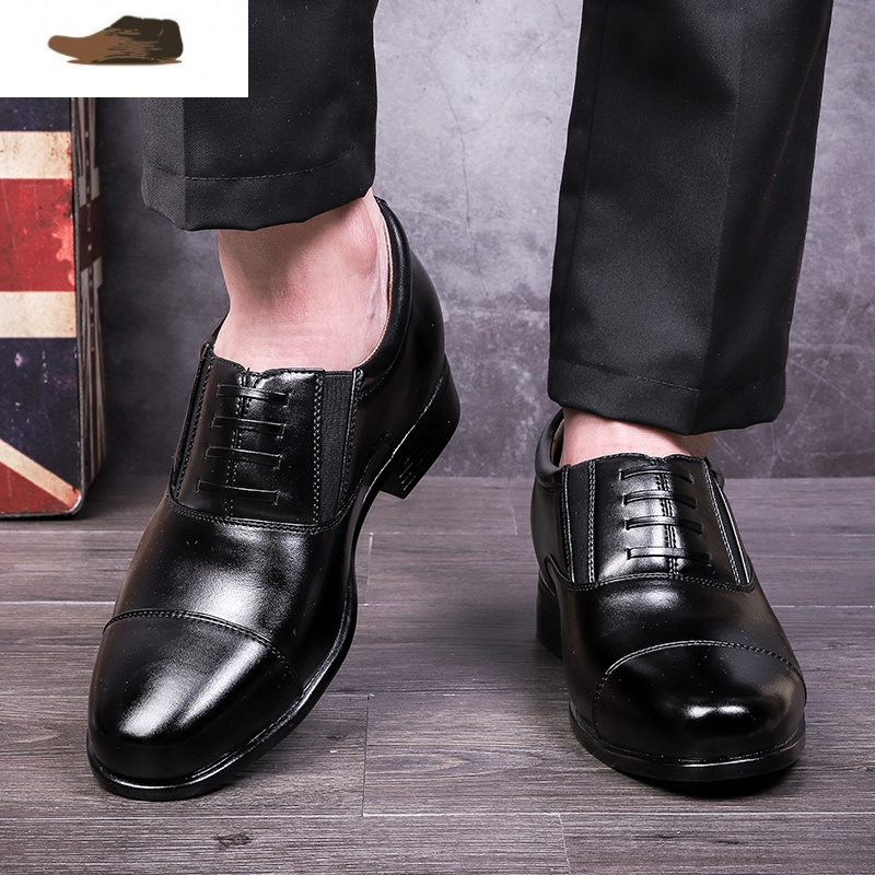 ideamini内增高商务休闲皮鞋男士三尖头皮鞋正装结婚黑色休闲皮鞋男