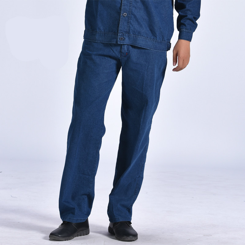 牛仔工作服裤子夏季薄款劳保裤宽松透气耐磨工地工装长裤